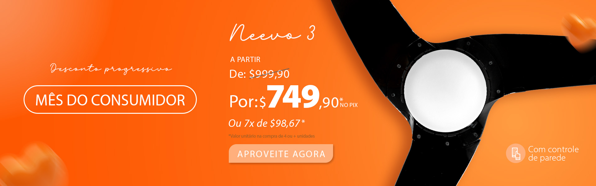 Ventilador de Teto SPIRIT Neevo com até 25% OFF em descontos progressivos!*