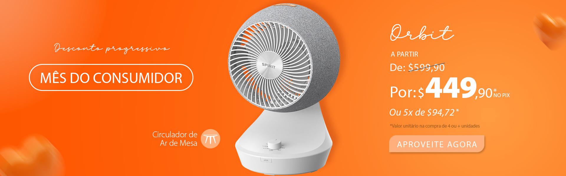 Circulador de Ar Portátil ORBIT SPIRIT com até 25% OFF em descontos progressivos!*