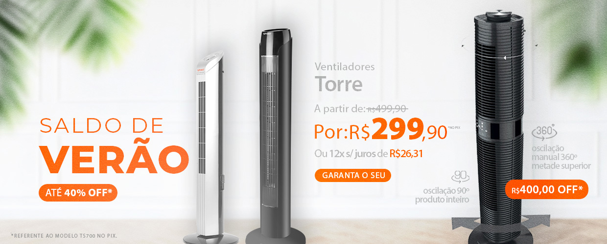 Ventilador Torre SPIRIT a partir de R$ 499,90 no PIX no Saldo de Verão!